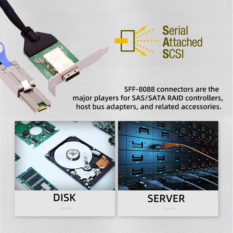 Cablecc Mini SAS SFF-8088 Male to SFF-8088 Female Extension External Cable PCBA with Low Profile Bracket 50cm - Image 5